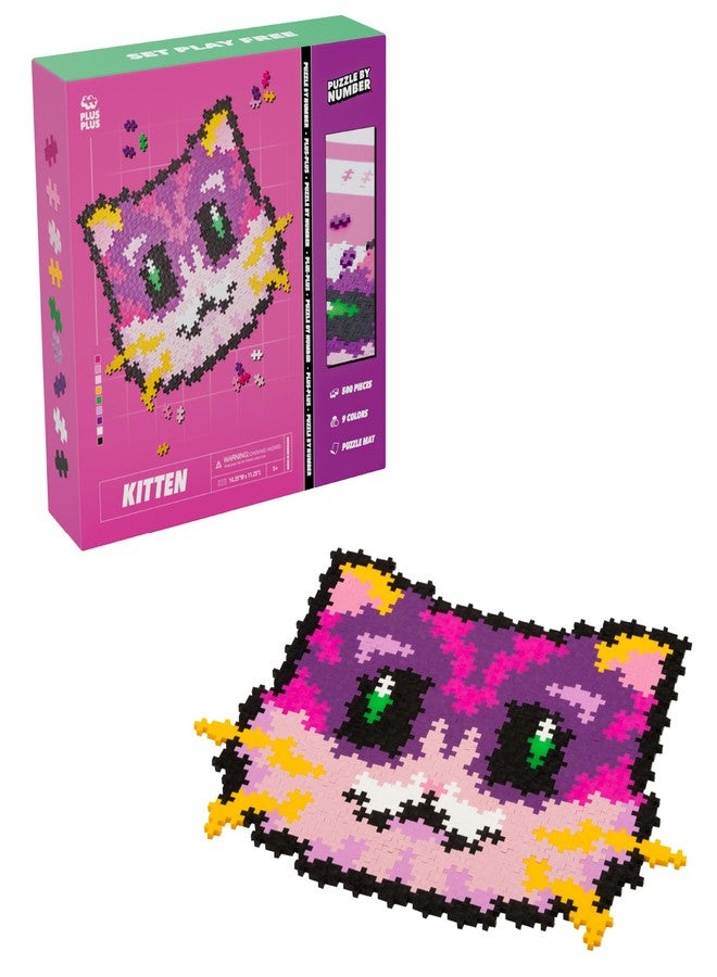 Plus-Plus Plus Plus Puzzle By Number, 500 Piece Mini Interlocking Hashtag Color Blocks, 3D Pixel Art Kit for Kids - Kitten - Image 1
